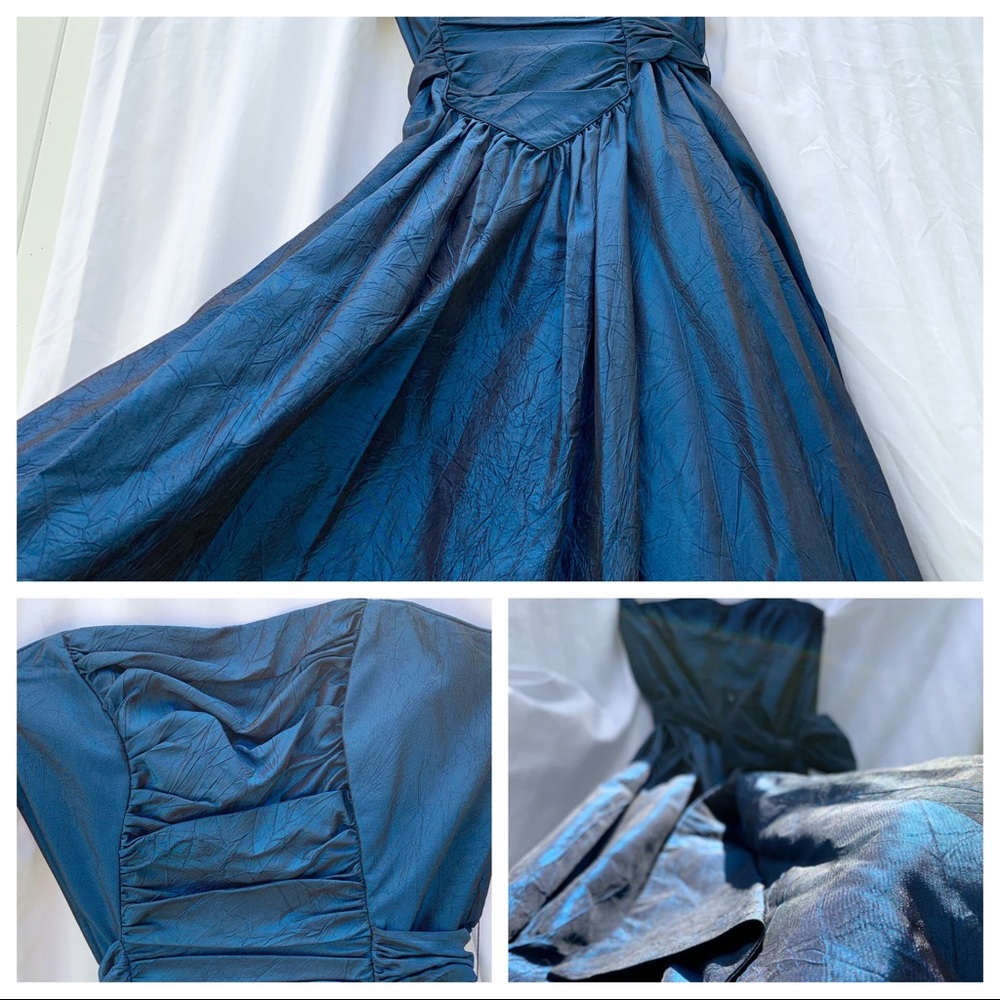 🌀Vintage Metallic Blue & Black Strapless Gown 🌀 - Picture 7 of 8